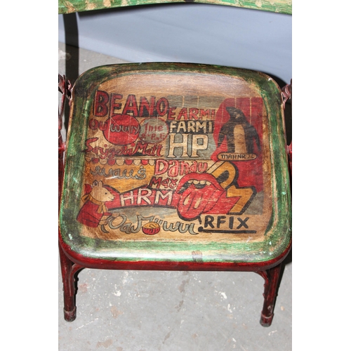 99 - Hand painted folding metal chair with Walls ice cream logo