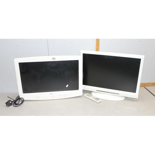 798 - An Alba model LCD22ADVDW monitor/TV and a Bush BTDV91216W TV/DVD player combi with wall mounting bra... 