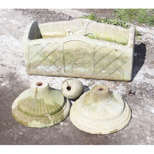 301 - A large concrete garden planter approx 62cm wide and 2 concrete garden plinths and 2 Chinese ceramic... 