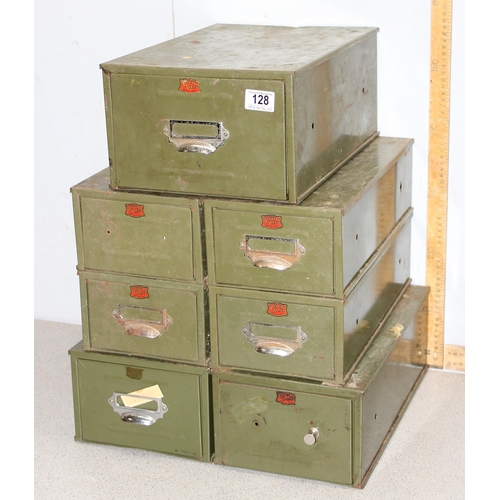 128 - 7 assorted vintage painted metal Veteran Series filing drawers