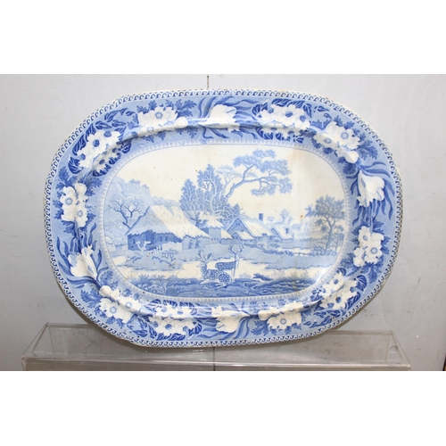 1802 - 3 large antique blue and white meat plates, all 19th century