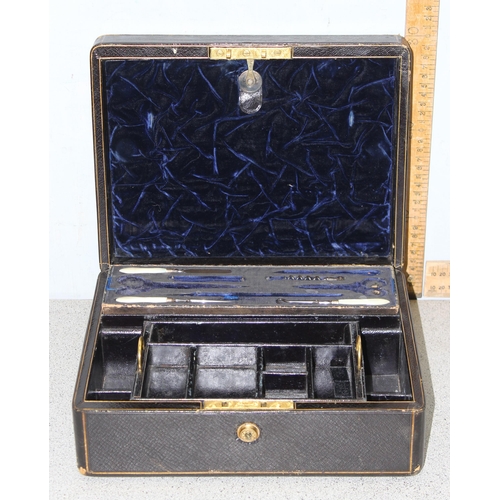 290 - An antique Moroccan leather traveling jewellery box by Brigg of Piccadilly, the box with Bramah lock... 