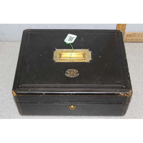 290 - An antique Moroccan leather traveling jewellery box by Brigg of Piccadilly, the box with Bramah lock... 