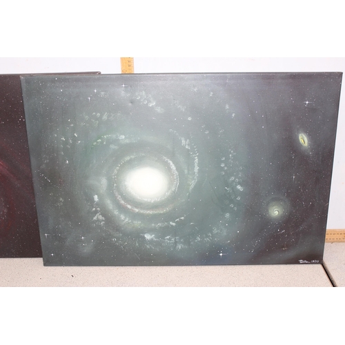 481 - 2 modern oil on canvas paintings of celestial subjects, indistinctly signed lower right, each approx... 