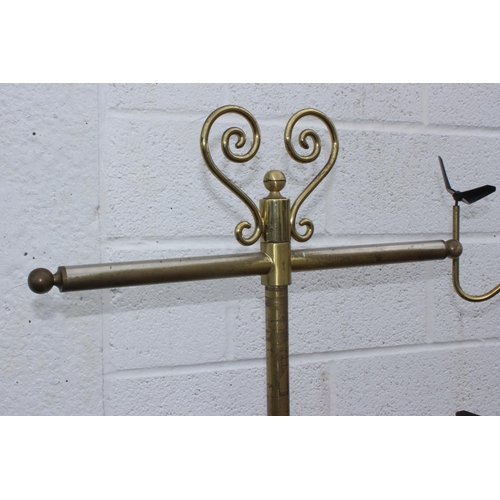 140 - 3 vintage brass hat stands one with adjustable branches