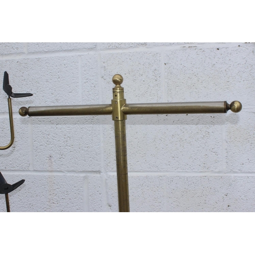 140 - 3 vintage brass hat stands one with adjustable branches