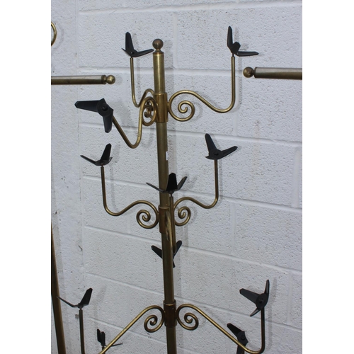 140 - 3 vintage brass hat stands one with adjustable branches