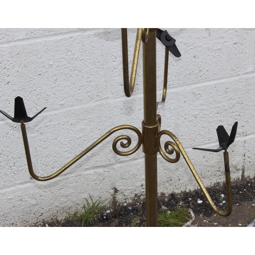 140 - 3 vintage brass hat stands one with adjustable branches