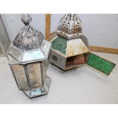 269 - 3 assorted metal candle lanterns, 2 in the North African taste