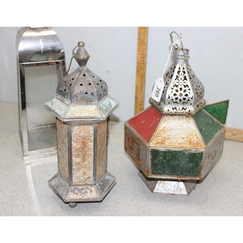 269 - 3 assorted metal candle lanterns, 2 in the North African taste