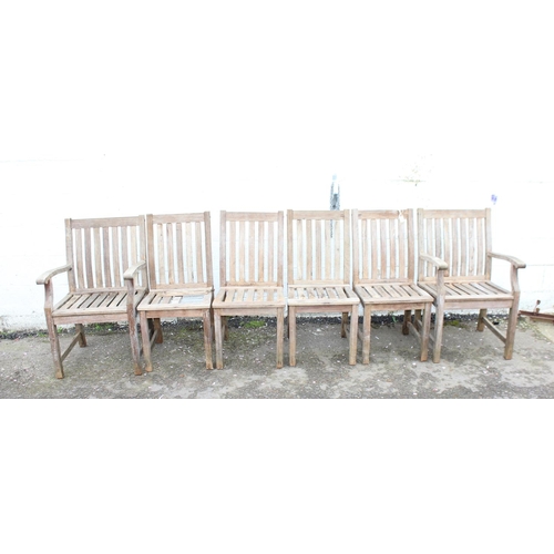 311 - A set of 6 weathered teak garden chairs