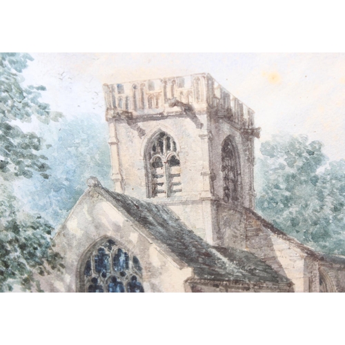 499A - An antique watercolour of a church, seemingly unsigned, in impressive gilt frame, with 19th century ... 