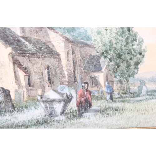 499A - An antique watercolour of a church, seemingly unsigned, in impressive gilt frame, with 19th century ... 