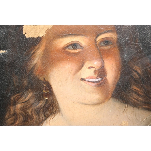 499B - An unframed 19th century oil on canvas of a female, seemingly unsigned, approx 58cm x 48cm