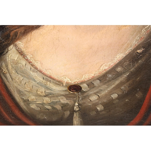 499B - An unframed 19th century oil on canvas of a female, seemingly unsigned, approx 58cm x 48cm