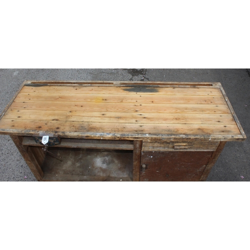 122 - Vintage wooden workbench with vice, approx 158cm wide