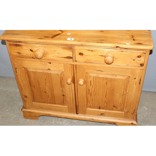 14 - A modern pine slim country kitchen dresser, 2 drawers over 2 cupboards, approx 97cm wide x 185cm tal... 