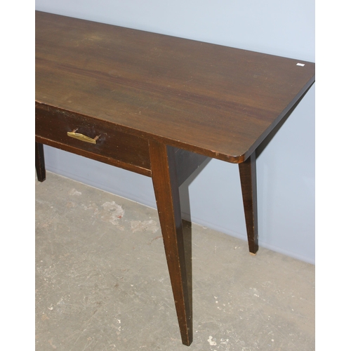 15 - A retro 2 drawer desk or hall table with gilt metal handles, seemingly unmarked, approx 137cm wide