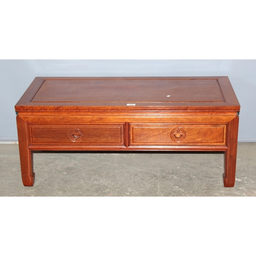 17 - A 20th century Chinese hardwood coffee or low table with 2 drawers, approx 102cm wide x 41cm tall x ... 