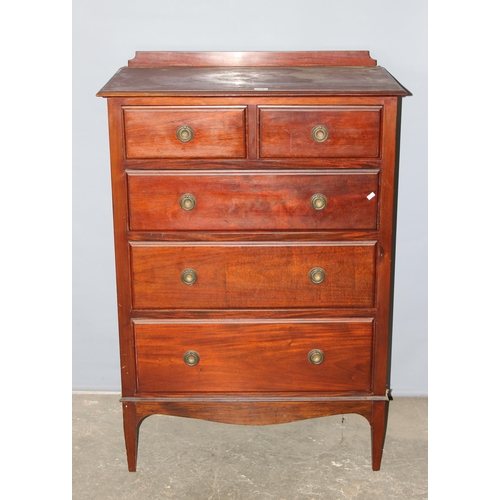 19 - A vintage mahogany 2 over 3 chest of drawers standing on bracket feet with brass handles, approx 87c... 