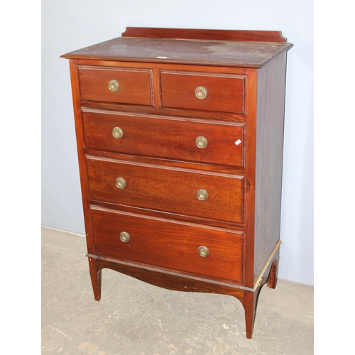 19 - A vintage mahogany 2 over 3 chest of drawers standing on bracket feet with brass handles, approx 87c... 