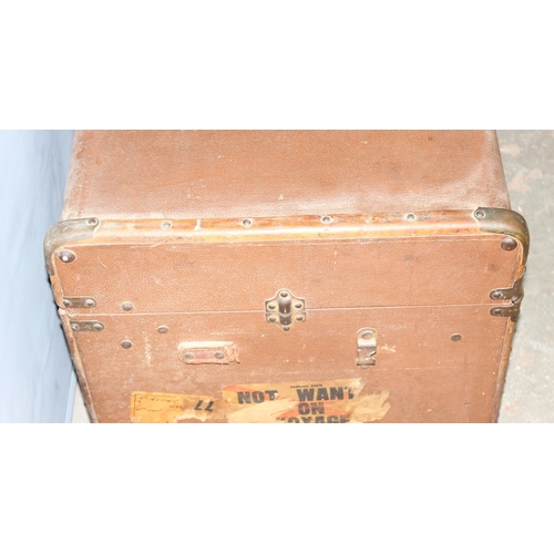 22 - A large vintage canvas and wooden shipping trunk with flat top, approx 79cm wide x 49cm deep x 50cm ... 