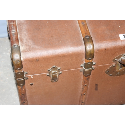 22 - A large vintage canvas and wooden shipping trunk with flat top, approx 79cm wide x 49cm deep x 50cm ... 