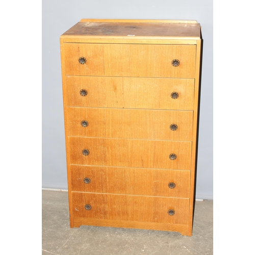 24 - A mid-century 6 drawer chest of drawers with round metal handles, approx 73cm wide x 118cm tall