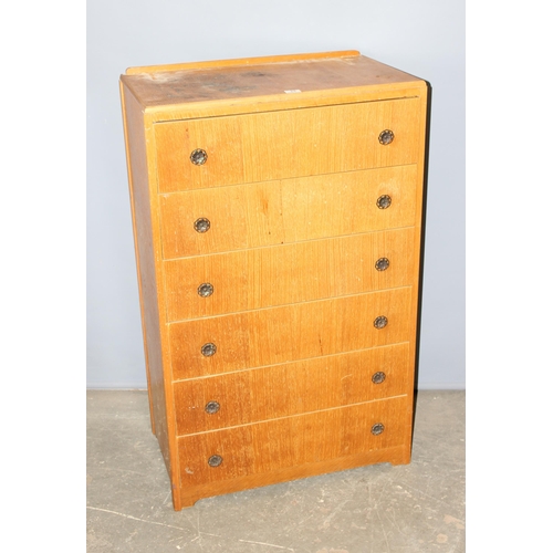 24 - A mid-century 6 drawer chest of drawers with round metal handles, approx 73cm wide x 118cm tall