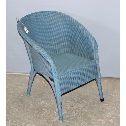 30 - A vintage blue painted Lloyd Loom chair by W. Lusty & Sons