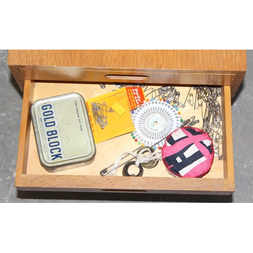 32 - Retro sewing box and contents