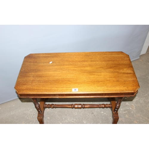 38 - An antique mahogany side table with turned legs, approx 88cm x 43cm