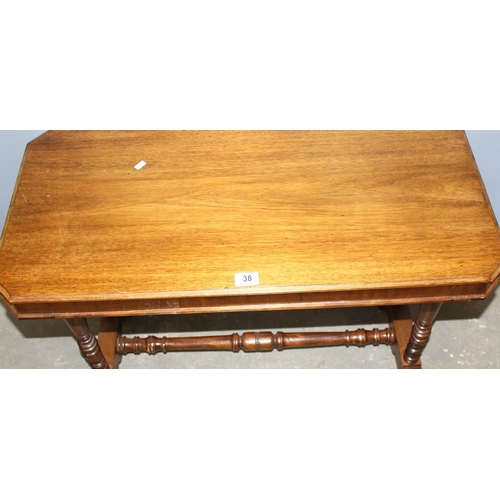 38 - An antique mahogany side table with turned legs, approx 88cm x 43cm