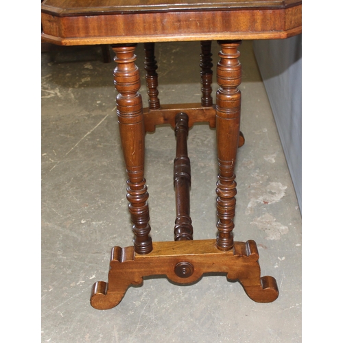 38 - An antique mahogany side table with turned legs, approx 88cm x 43cm