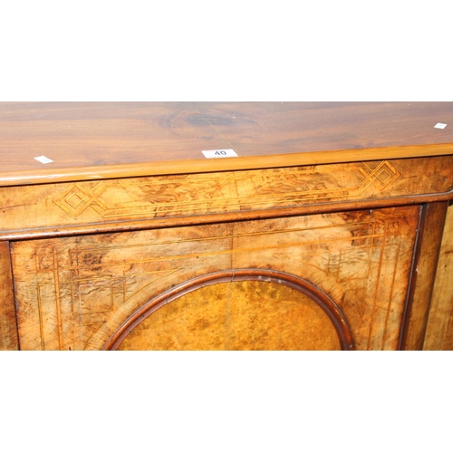 40 - A 19th century walnut credenza cabinet with marquetry inlay, approx 152cm wide