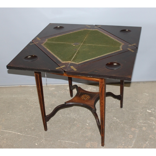 5 - A late Victorian or Edwardian Rosewood and Marquetry-Inlaid Envelope Card Table c.1900, with four pi... 