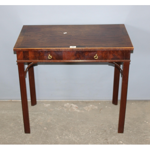 50 - An antique walnut console table with singled drawer and brass drop handles, approx 77cm wide