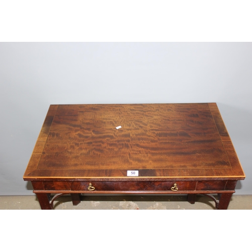 50 - An antique walnut console table with singled drawer and brass drop handles, approx 77cm wide