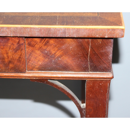 50 - An antique walnut console table with singled drawer and brass drop handles, approx 77cm wide