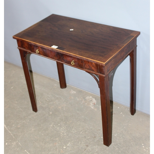 50 - An antique walnut console table with singled drawer and brass drop handles, approx 77cm wide