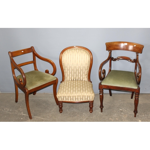 51 - 3 assorted chairs to inc a Georgian carver chair with rail back and a Victorian spoon backed nursing... 