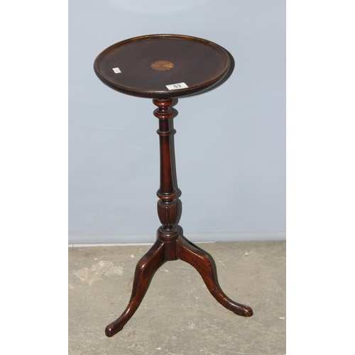 53 - A 19th century mahogany wine table with Sheraton style inlay, approx 28cm in diameter