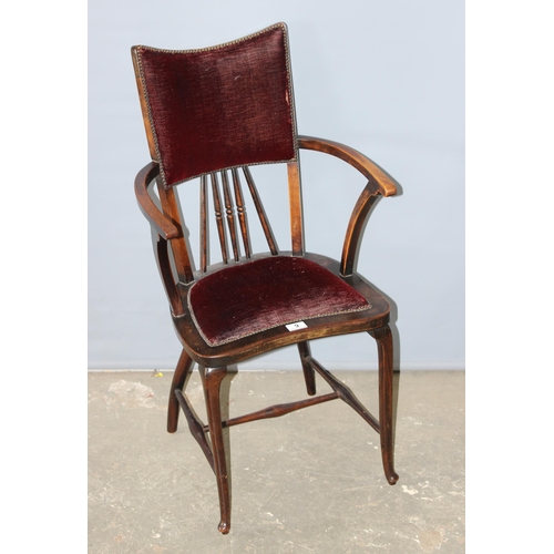 9 - An early 20th century Art Nouveau designed bedroom chair with velvet and studded upholstered seat an... 