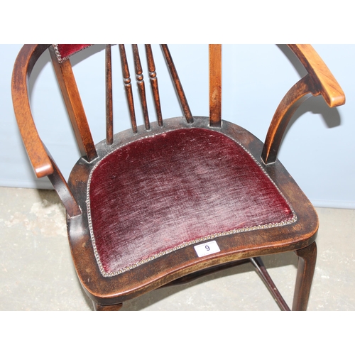 9 - An early 20th century Art Nouveau designed bedroom chair with velvet and studded upholstered seat an... 