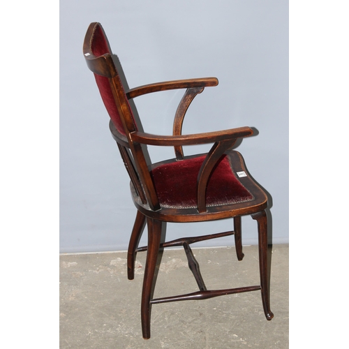 9 - An early 20th century Art Nouveau designed bedroom chair with velvet and studded upholstered seat an... 