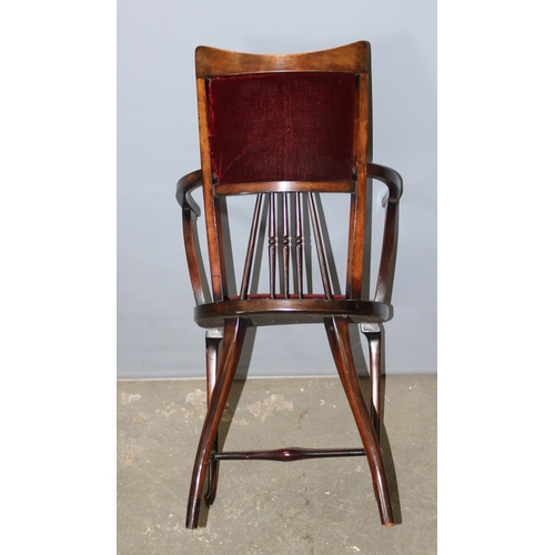 9 - An early 20th century Art Nouveau designed bedroom chair with velvet and studded upholstered seat an... 