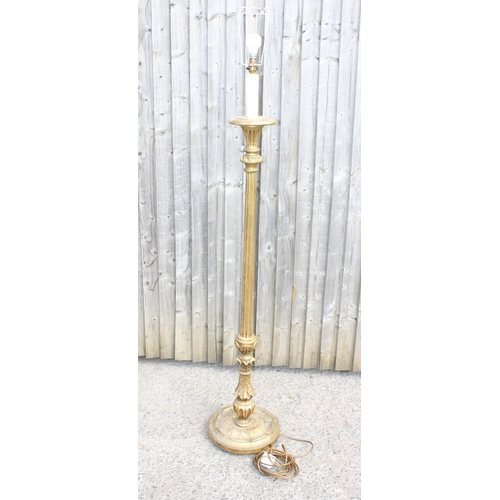 230 - An impressive gilt wood Florentine style standard lamp with shade, approx 163cm tall