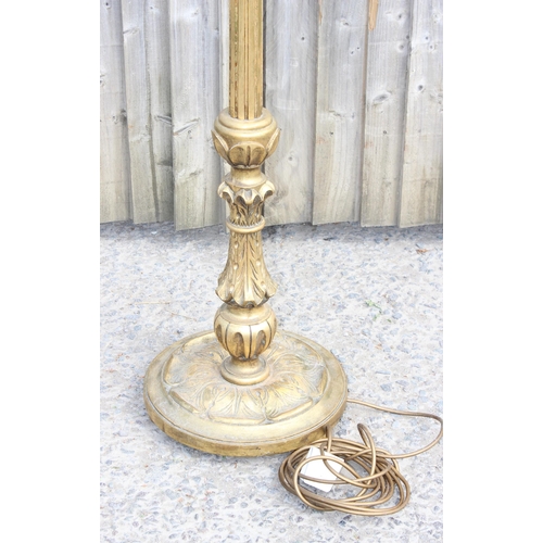 230 - An impressive gilt wood Florentine style standard lamp with shade, approx 163cm tall