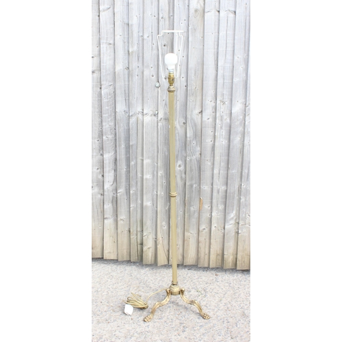 231 - A vintage gilt metal or brass standard lamp with shade, approx 162cm tall