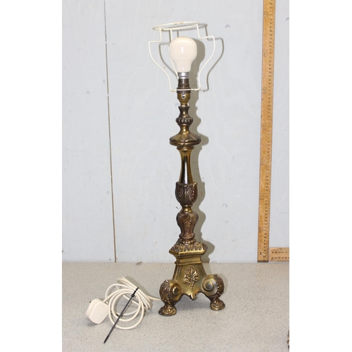 232 - A vintage gilt metal or brass table lamp with shade